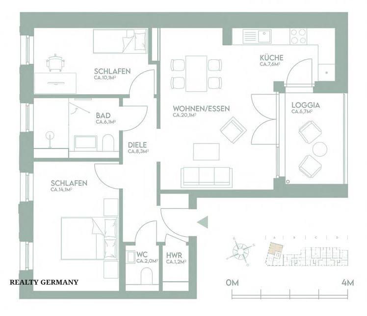3-комн. квартира в новостройке в Дюссельдорфе, 73 м², фото №3, объявление №105170604