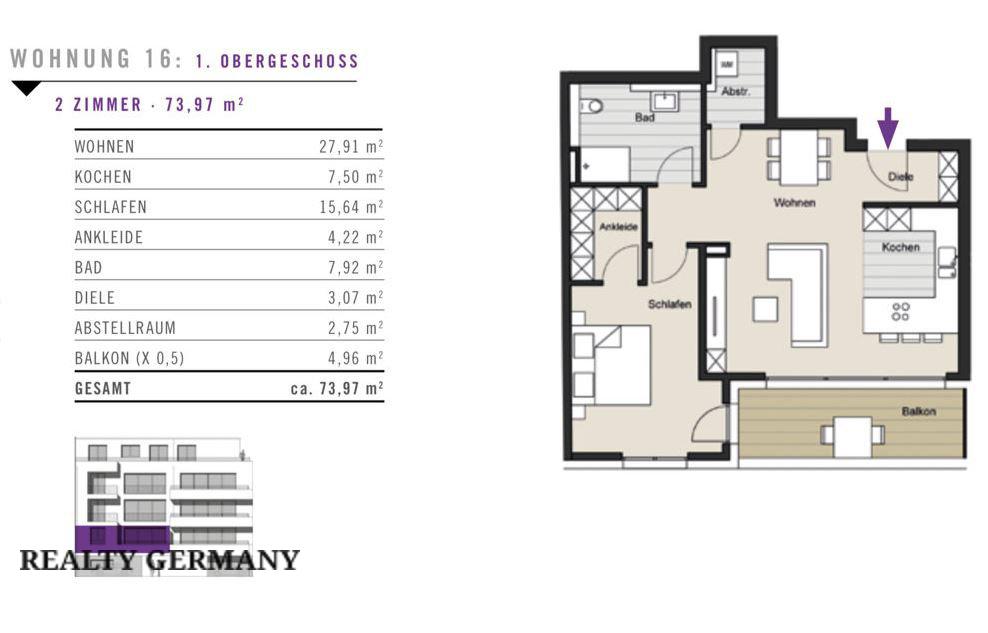 2-комн. квартира в новостройке в Кёльне, 74 м², фото №3, объявление №105180432